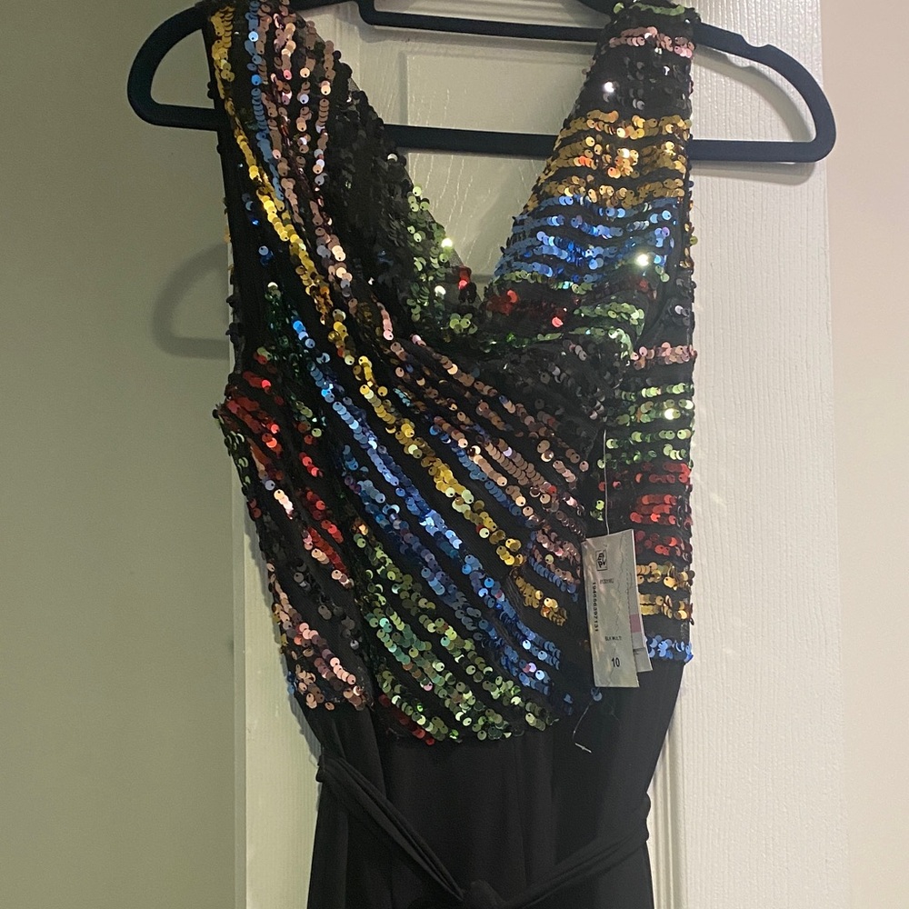 Gabby Skye Black Sequin Jumpsuit